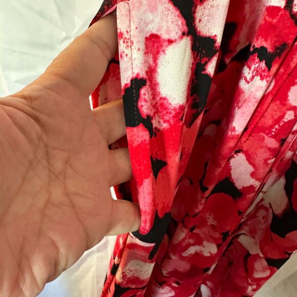 Calvin Klein Red and Black  Watercolor Halter Style High Neck Maxi Dress - Picture 5 of 7